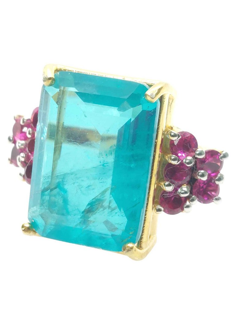 没有保留价 - 戒指 - 9 kt. 银, 黄金 帕拉伊巴碧玺 - 红宝石 #1.0