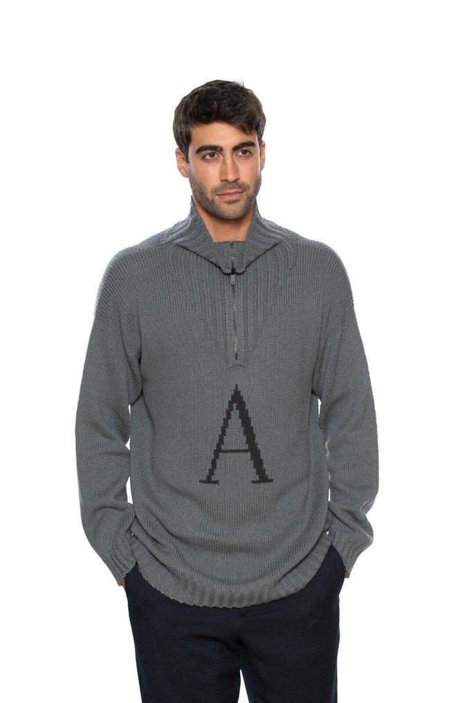 GIORGIO ARMANI RRP 1350€ Pullover Sweater with Zip Wool Gray OVER FIT - 48 IT - Pulóver - Új és címkével #1.0