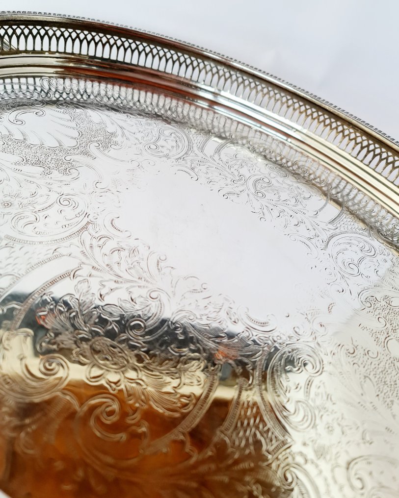 Δίσκος σερβιρίσματος - Μεγάλος δίσκος σερβιρίσματος 50 εκ. Cavalier, άδειος, ασημένιος, επιχρυσωμένος, με Cartouche - Επάργυρο #3.2