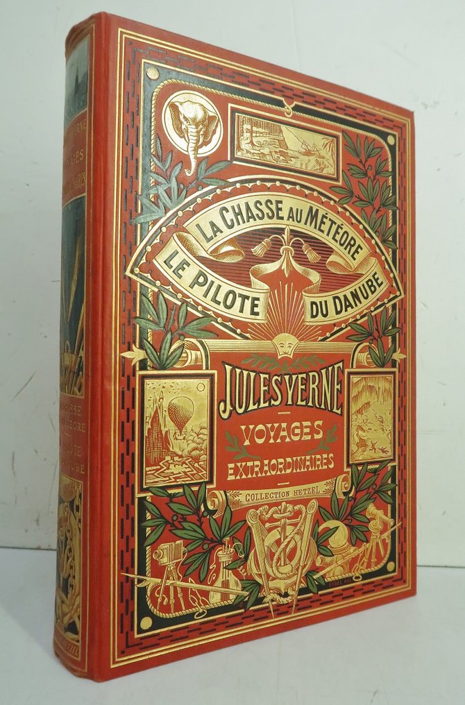 Jules Verne / George Roux - La chasse au météore. Le pilote du Danube.  [Cartonnage à l'éléphant] - 1908 #1.0