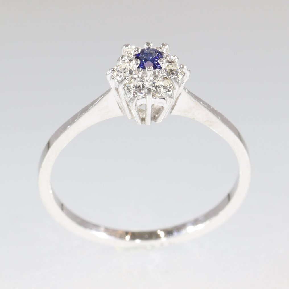 χωρίς τιμή ασφαλείας - Δαχτυλίδι - 18 καράτια Λευκός χρυσός -  0.16ct. tw. Διαμάντι (Φυσικό)  - Ζαφείρι - Κλασικό 1980 #3.2