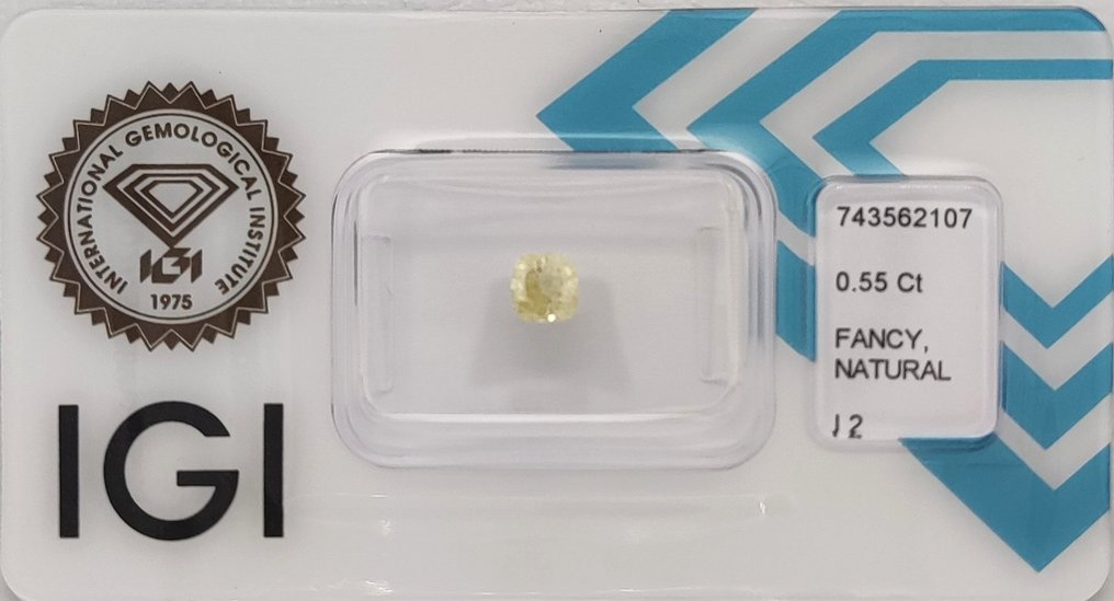 没有保留价 - 1 pcs 钻石  (天然色彩的)  - 0.55 ct - 枕形 - Fancy 黄色 - I2 内含二级 - 国际宝石研究院（IGI） #1.0