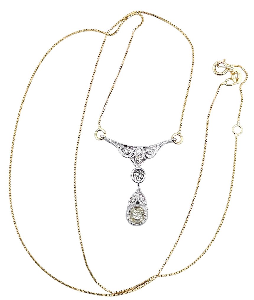 Zonder minimumprijs - Halsketting - 18 karaat Platina, Geel goud Diamant (Natuurlijk)  #2.1