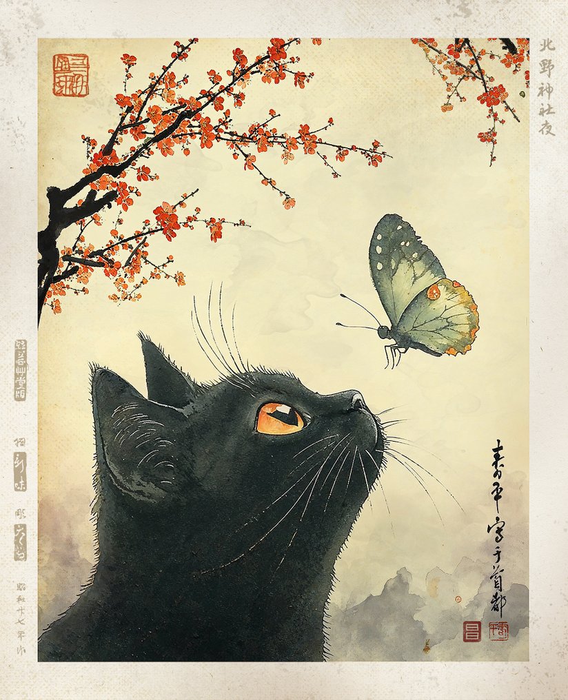 Kodo88 Giclée - Jiji Looking at the Butterfly 北野神社夜 – Limited Edition (6/10) – Hand Signed #2.1