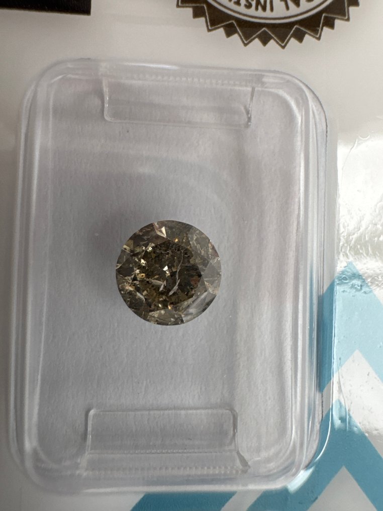 沒有保留價 - 1 pcs 鑽石  (天然彩色)  - 1.07 ct - 圓形 - Fancy 淡綠色, 淡褐色, 黃色 - I2 - 國際寶石學院（International Gemological Institute (IGI)） #1.0