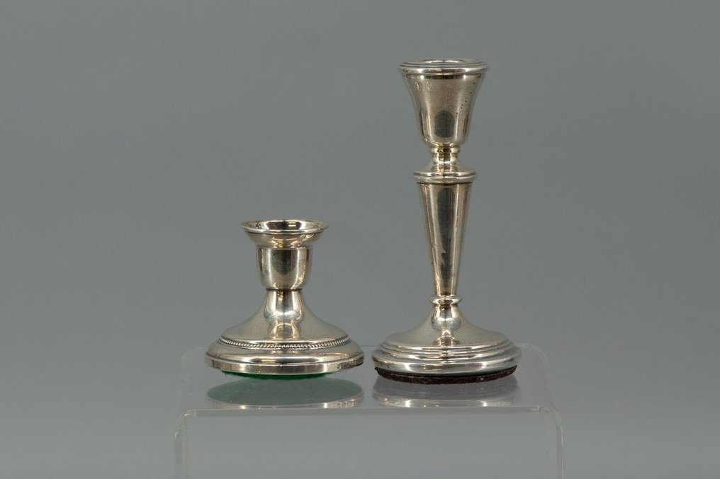 Twee tafelkandelaartjes, Holland - Κηροπήγιο (2) - Ασημί - Ασημένια κηροπήγια #1.0