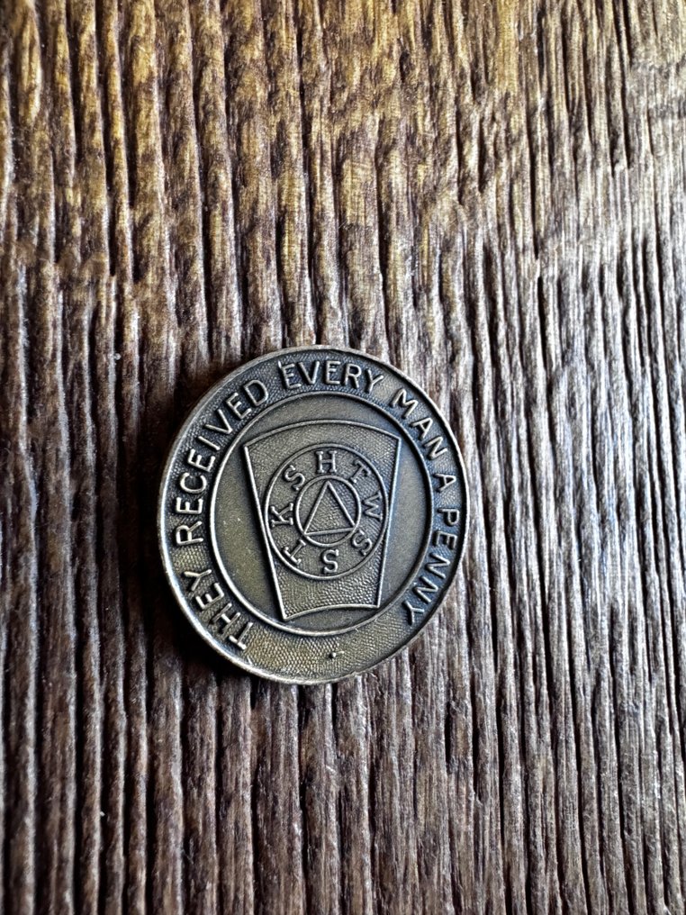 1890c R.A.M 共济会标记代币/‘一分钱’。他们每人都得了一分钱。. 1890 (没有保留价) #2.1