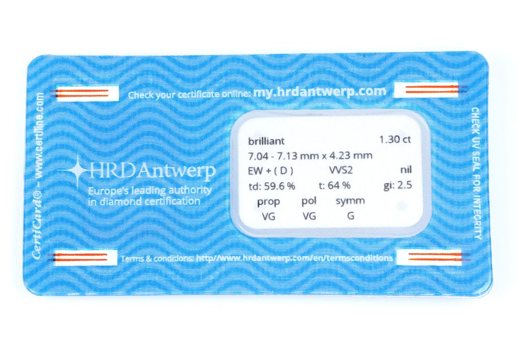 1 pcs Διαμάντι  (Φυσικό)  - 1.30 ct - Στρογγυλό - D (άχρωμο) - VVS2 - HRD Αμβέρσας #3.2