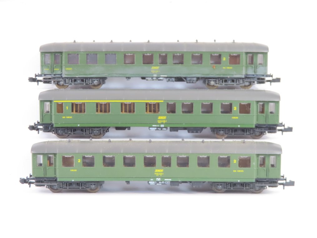 Roco N - 02274C/02276C/02274D - Model train passenger carriage (3) - 3x Sneltrein 'Bastille' passenger carriages 1st/2nd class, 2nd class, and 2nd class with baggage - SNCF #1.0