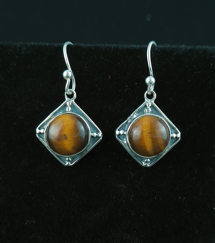 Sølv - Øreringe - Ojo de Tigre ægte sølv #1.0