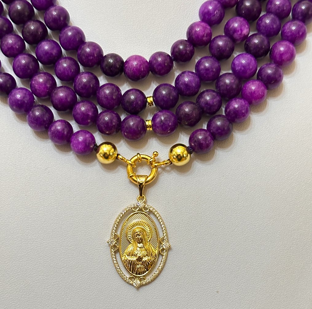 非洲苏吉利塔配以“圣母玛利亚”。高品质AAA。神圣的纯洁。 - 吊坠项链 - Con cierra de Plata 925 #2.1