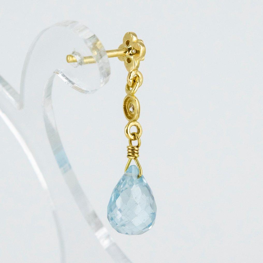 Boucles d'oreilles - 18 carats Or jaune Topaze - Diamant #2.1