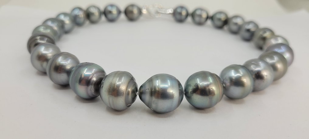 Κολιέ Ασημί, Πιστοποιημένοι Μαύροι Δελφίνιοι Μαργαριτάρια PSL - Μεγάλο Μέγεθος - 15,0x15,8mm #3.2