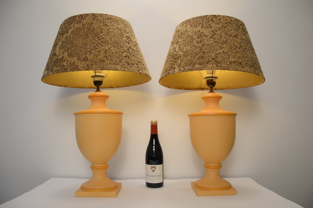 Kostka - Επιτραπέζιο φωτιστικό - Κεραμικό, Λινό, Βελούδο - Ένα ζευγάρι μεγάλες επιτραπέζιες λάμπες. #3.2