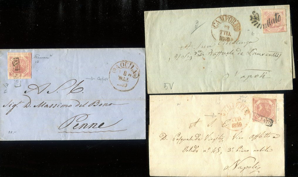 Italian Ancient States - Naples 1858 - Anomaly in the composition of the stamp duty. - Sassone 5d, 6. #1.0