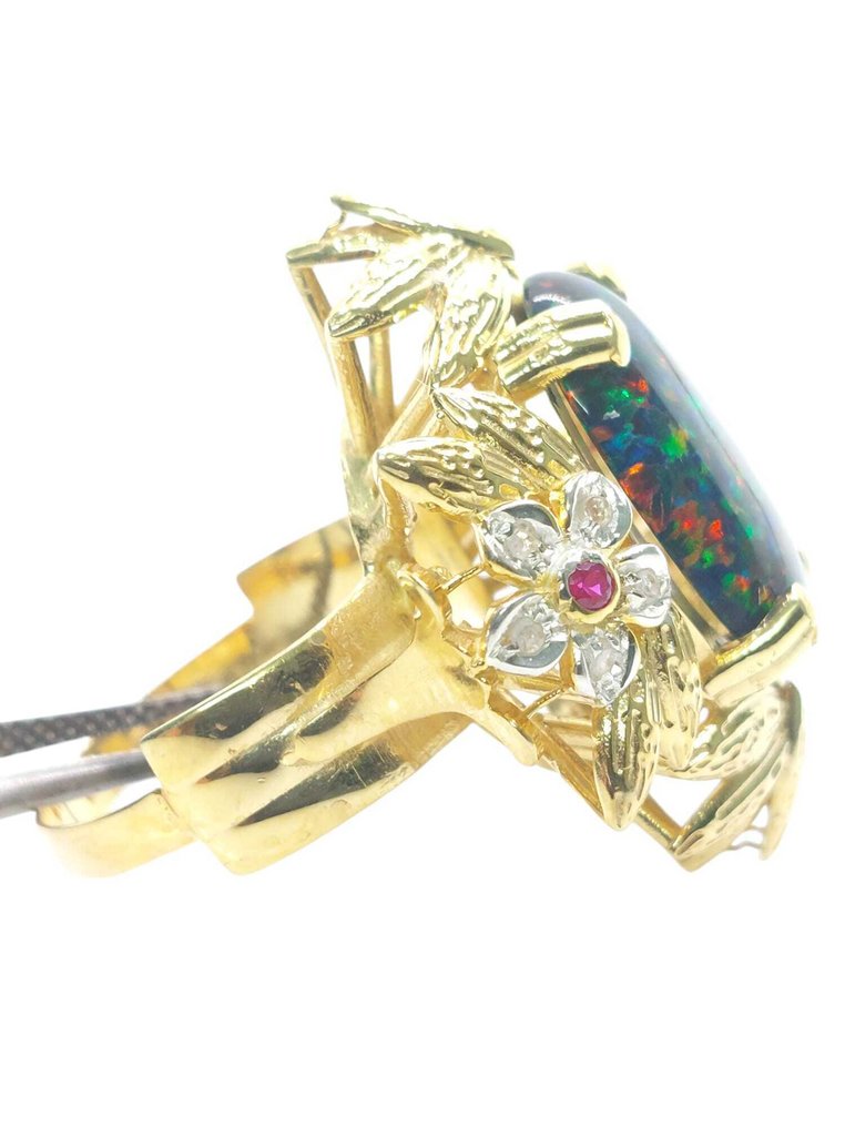 没有保留价 - 戒指 - 9 kt. 银, 黄金 蛋白石 - 混合宝石 #4.3