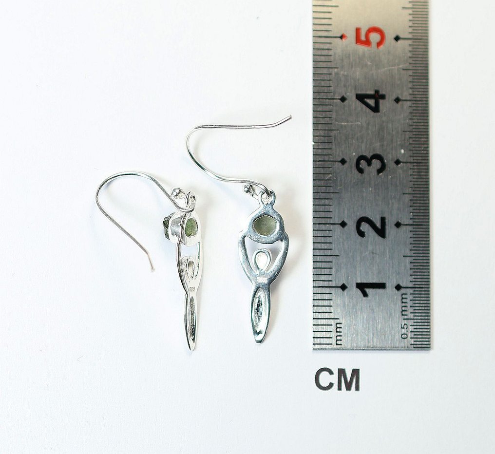 Orecchini in Moldavite / grezzi / nuovi 925. Argento Sterling - 2.58 g - (2) #2.1