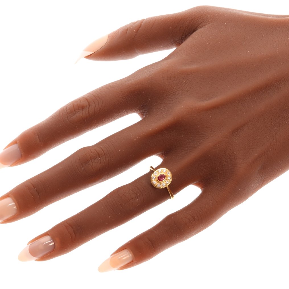 χωρίς τιμή ασφαλείας - Δαχτυλίδι - 18 καράτια Κίτρινο χρυσό -  0.20ct. tw. Ρουμπίνι - Διαμάντι - Κλασικό 1980 #1.0