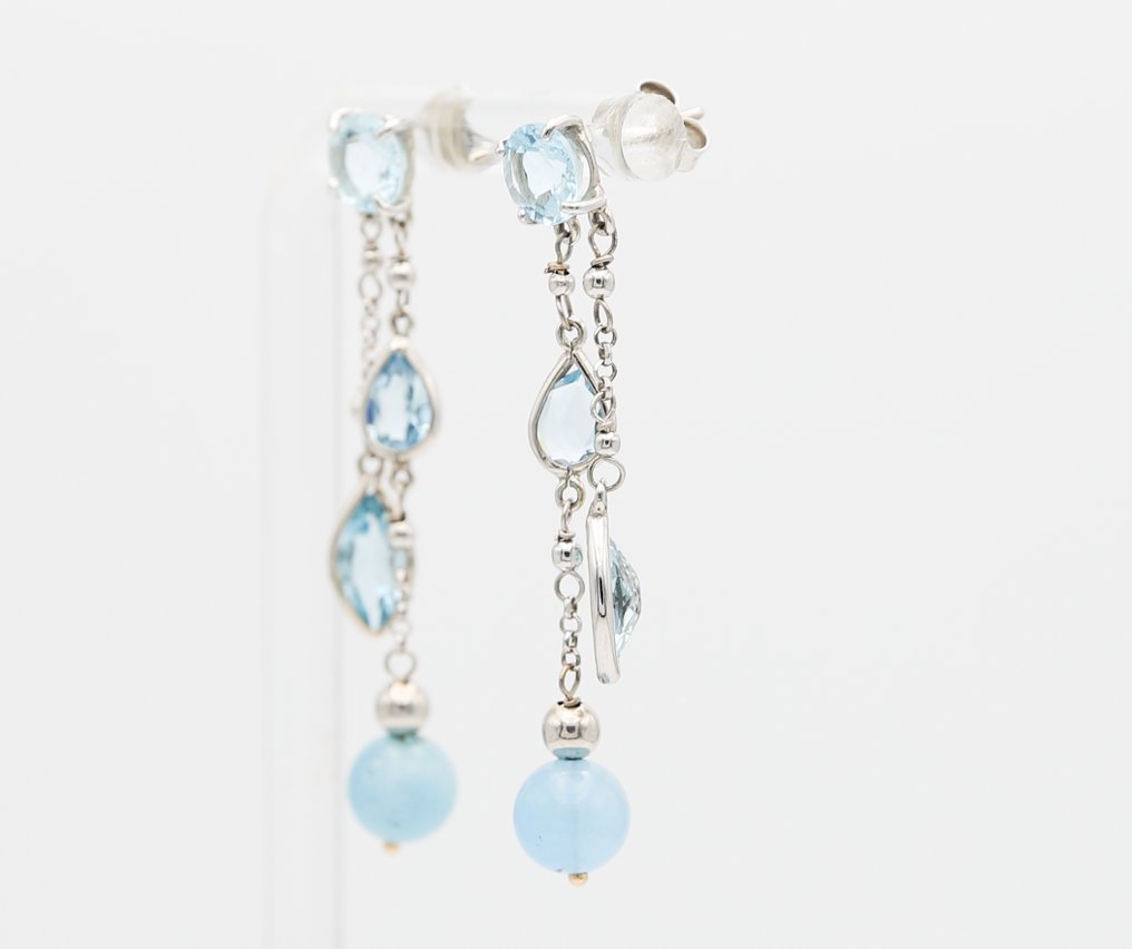 Drop fülbevaló - 18 kt. Fehér arany Akvamarin #2.1