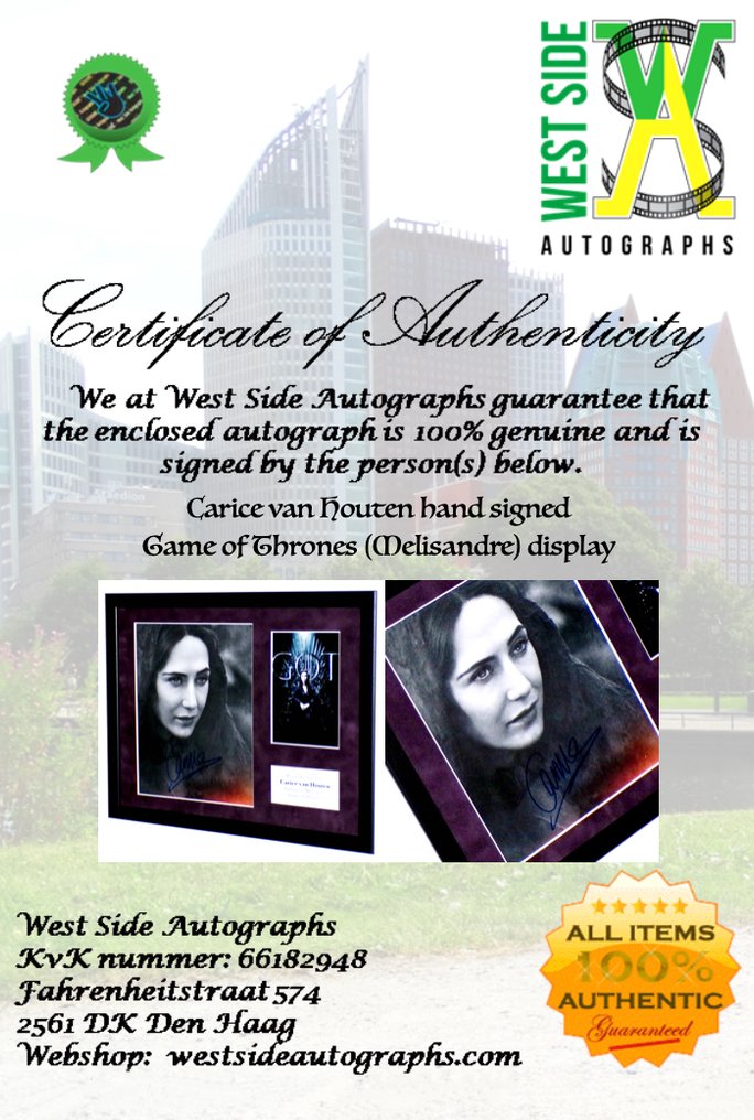 Game of Thrones - Carice van Houten (Melisandre) Framed, signed + COA & Photo signing session #4.3
