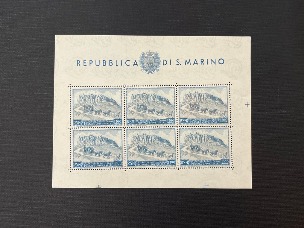 San Marino 1949 - San Marino banknote of the UPU, L. 100, new with intact gum. - Sassone N. 8 #1.0