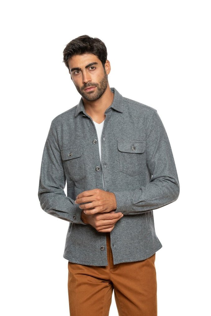 FEDELI CASHMERE RRP 1300€ Gray Oveshirt Jacket 100% Cashmere Flannel - 56 IT - Casaco - New with tags #1.0