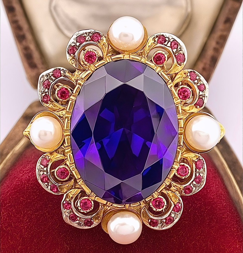 没有保留价 - 戒指 - 9 kt. 黄金, 银 紫水晶 - 红宝石 #1.0