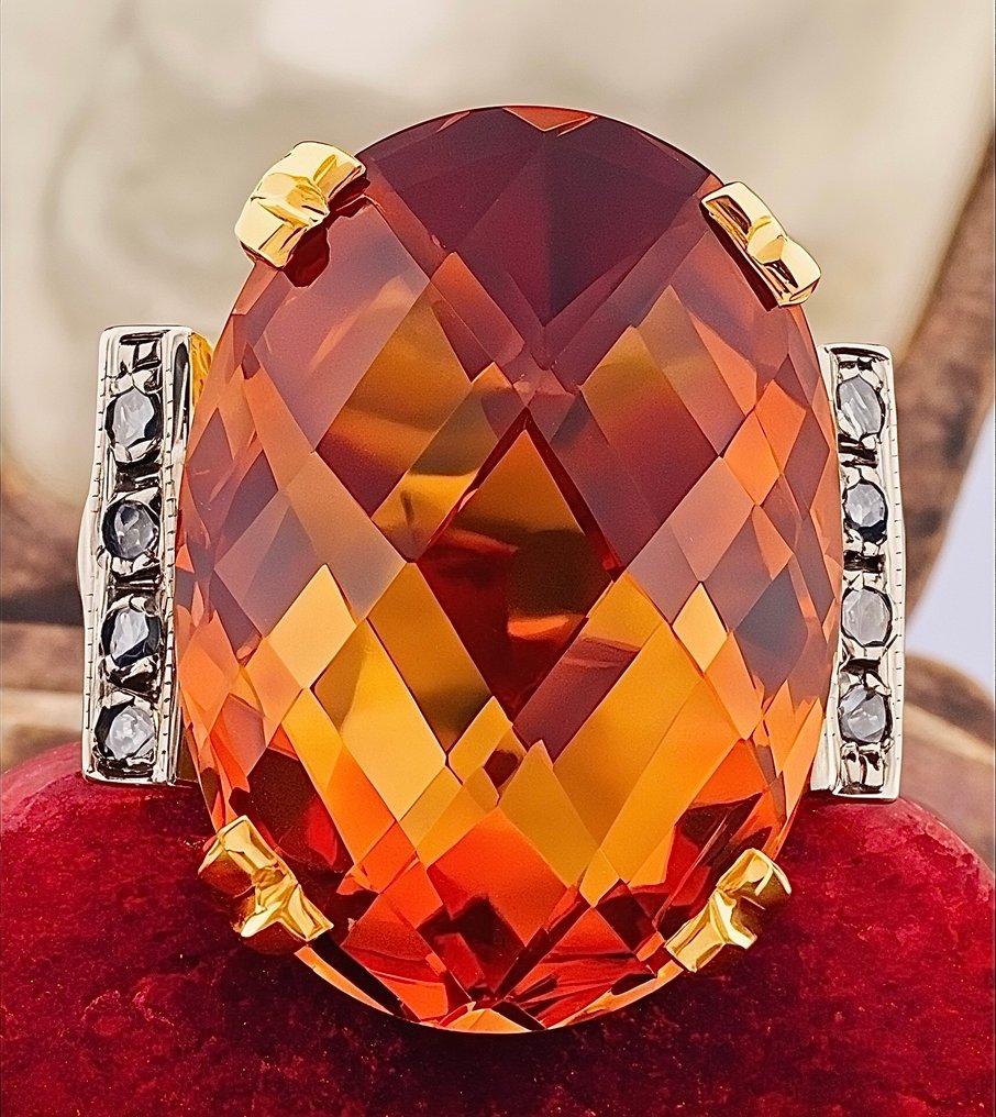 Senza prezzo di riserva - Anello - 9 kt Oro giallo, Argento Quarzo citrino - Diamante #1.0