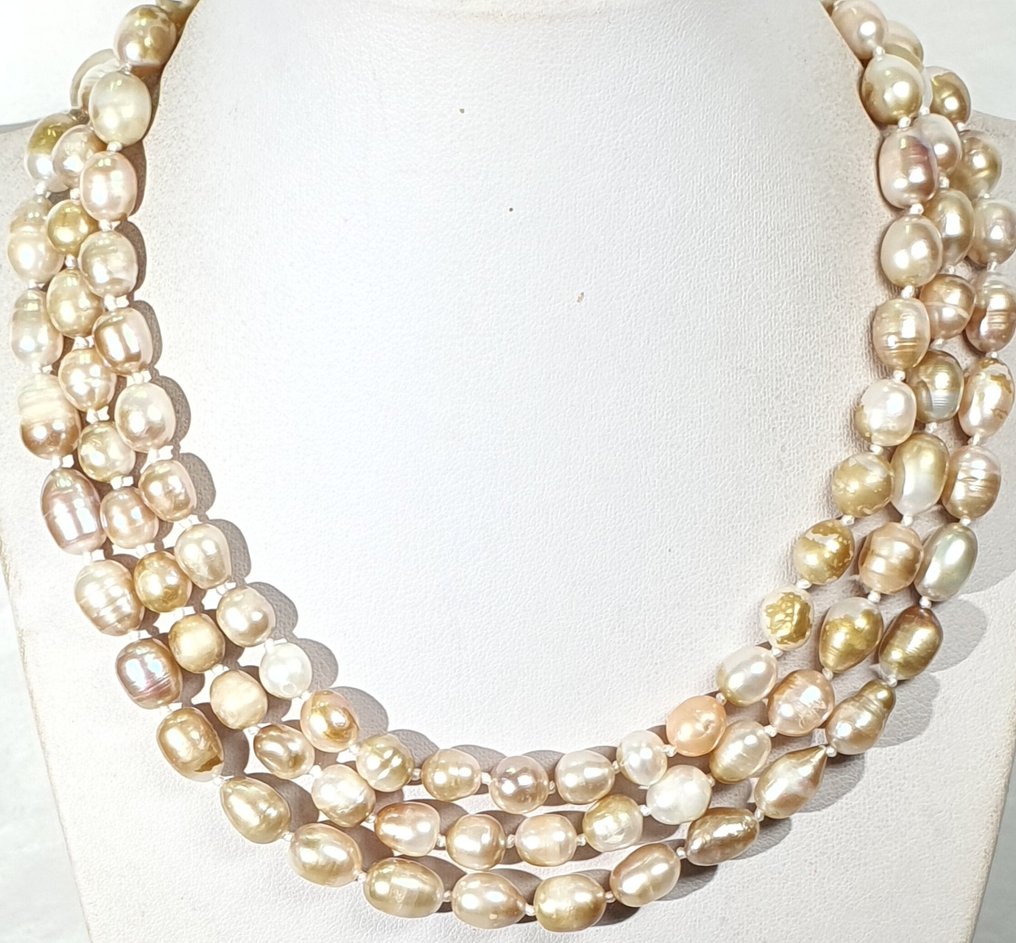 金色珍珠 - 自然色 - 圣洁荣耀与纯洁 - 925银镀金 - 项链 #1.0