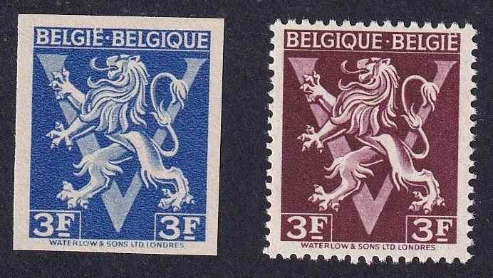 Belgio 1944 - ONGETAND Leone araldico con grande 'V', stampa errata, colore diverso - raro - tiratura di 1 foglio - OBP 686A #1.0