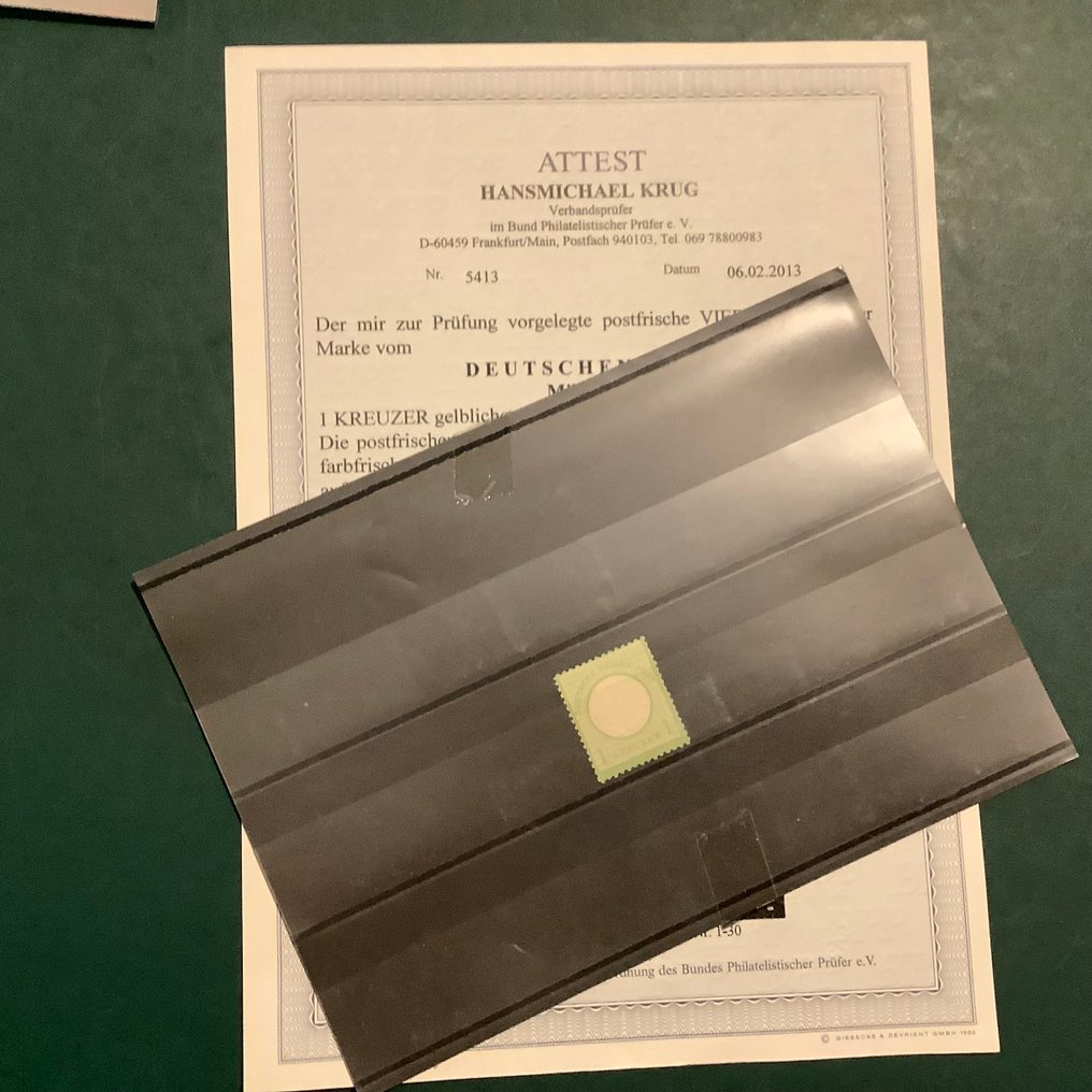 德意志帝國 1872 - 1 Kreuzer Groot Brutschield - 带证书 Krug - MNH - Michel 23a #1.0