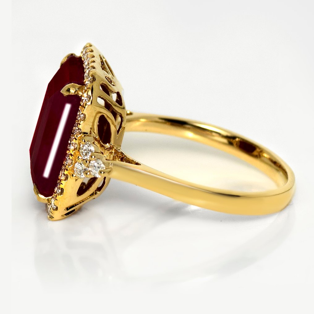 没有保留价 - 戒指 - 14K包金 HRD 5.10 克拉未加热紫红色, 黄金 -  5.58ct. tw. 红宝石 - 钻石 #3.2