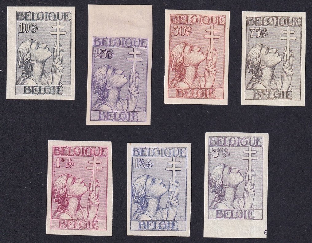 Belgien 1932 - Sjælden fuld serie af tuberkulosebekæmpelse 'Kruis van Lotharingen' - sjælden - oplag 200 stk - OBP 377/83 #1.0