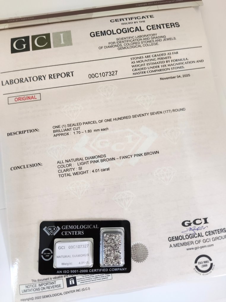 没有保留价 - 177 pcs 钻石  (天然色彩的)  - 4.01 ct - 圆形 稍带桃红色的 棕色 - SI1 微内含一级 - 以色列宝石中心（G.C.I.） #1.0