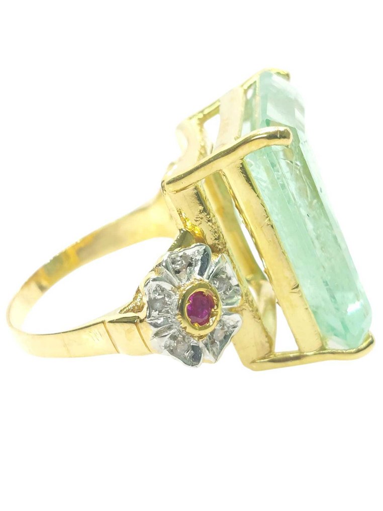 没有保留价 - 戒指 - 9 kt. 银, 黄金 海蓝宝石 - 混合宝石 #4.3