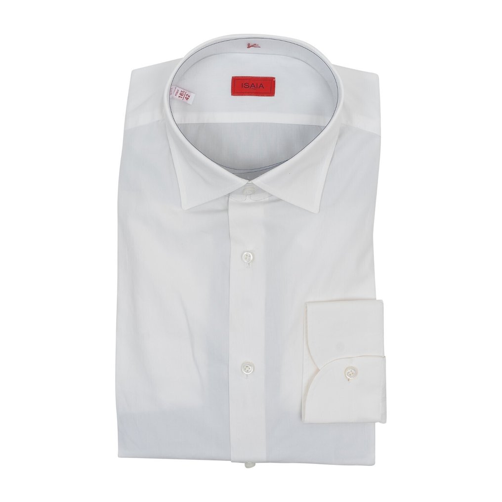 ISAIA NAPOLI RRP 690€ Solid White Hand-Sewn Sartorial Dress Shirt Popeline Cotton - 17.5 - 44 - Hemd - Nyt med labels #1.0