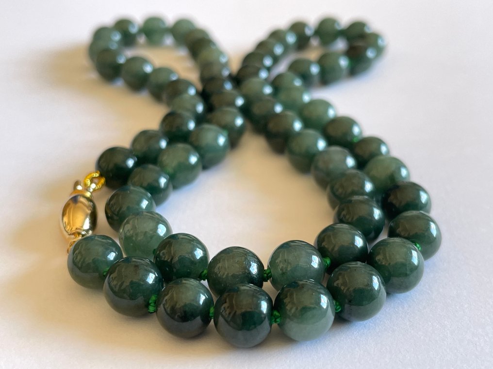 18 carati (750) Oro - Giada verde scuro (A) - Collana #3.2