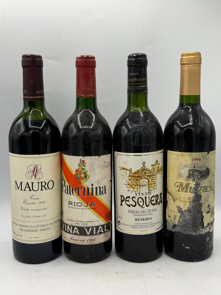 1990 Mauro & 1994 Paternina Viña Vial & 1997 Pesquera & 1999 Muga - Ρίμπερα ντελ Ντουέρο, Ριόχα, Valladolid Reserva - 4 Bottles (0.75L) #1.0