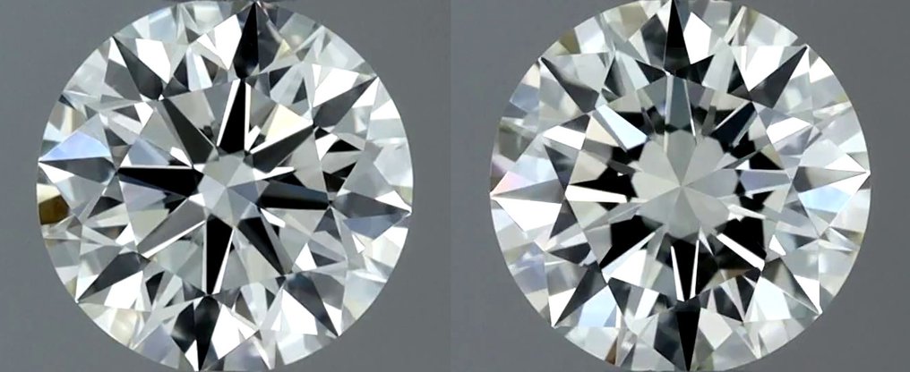 沒有保留價 - 2 pcs 鑽石  (天然)  - 0.80 ct - 圓形 - J(極微黃、從正面看是亮白色) - IF - 國際寶石學院（International Gemological Institute (IGI)） - 匹配对 3EX 非 #1.0