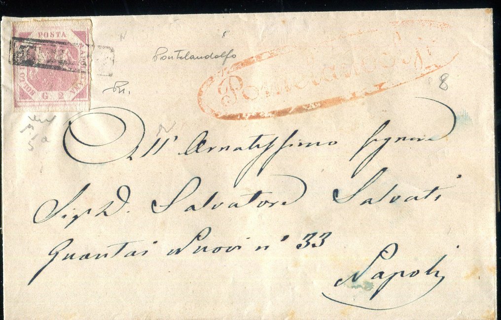 Italian Ancient States - Naples 1858 - The 2 grana 'Rosa lilla' used at Pontelandolfo scores 8. - Sassone 5a #1.0