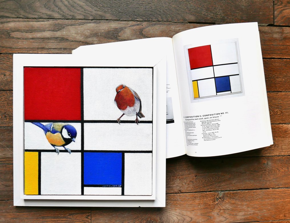 Jos Verheugen - Free after Mondrian, with Robin and Great Tit (M1090) #2.1