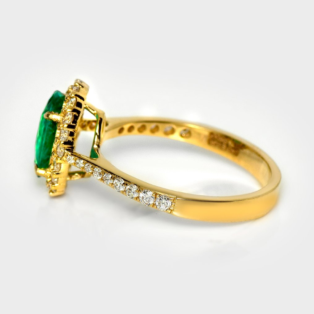 Zonder minimumprijs - Ring - 14 karaat Geel goud, IGI 1,30 ct Zambia Intense Groen - 1.76ct. tw. Smaragd - Diamant #3.2