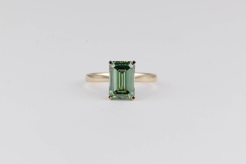 χωρίς τιμή ασφαλείας - Δαχτυλίδι - 14 καράτια Κίτρινο χρυσό -  2.90ct. tw. Πράσινο Διαμάντι (Διαμάντια εργαστηριακής καλλιέργειας με φανταχτερά χρώματα) - Emerald Vivid Green - VS1 #1.0