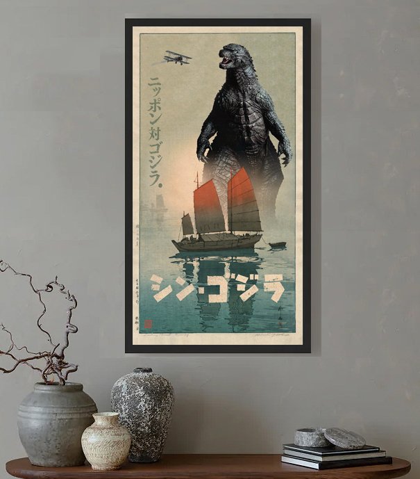Kodo88 Giclée - Godzilla in Yoshida’s Morning Scene 朝の帆船 – Limited Edition (8/10) – Hand Signed #4.3