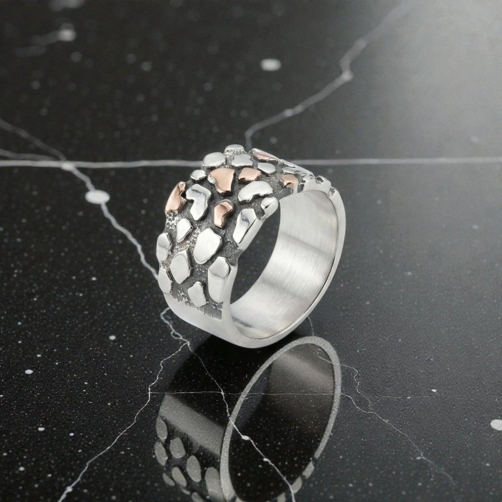 χωρίς τιμή ασφαλείας - Other brand - Δαχτυλίδι - 18 καράτια Ασημί, Ροζ χρυσό -  0.06ct. tw. - Ιταικό χειροποίητο #1.0