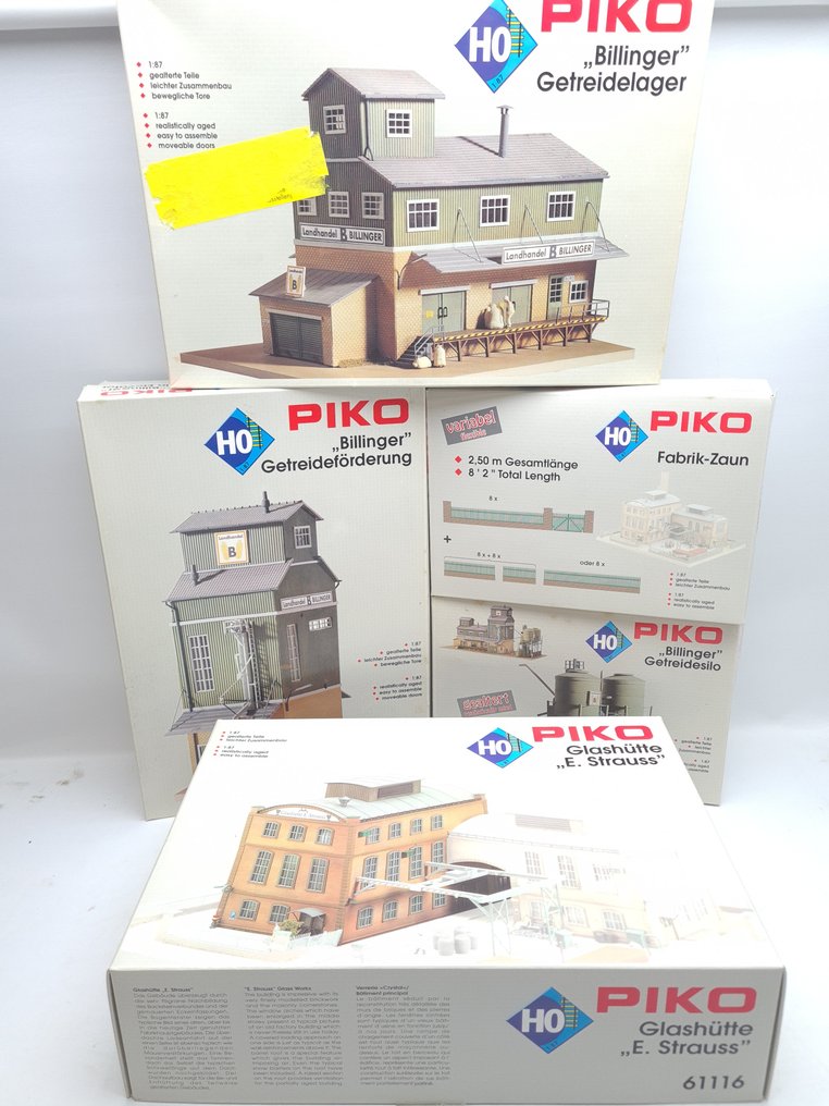 Piko H0 - 61113/61114/61115/61116/61120 - Kituri de construit machete tren (5) - 5 pachete de construcție 'Billinger' și fabrică de sticlă 'E. Strauss' #1.0