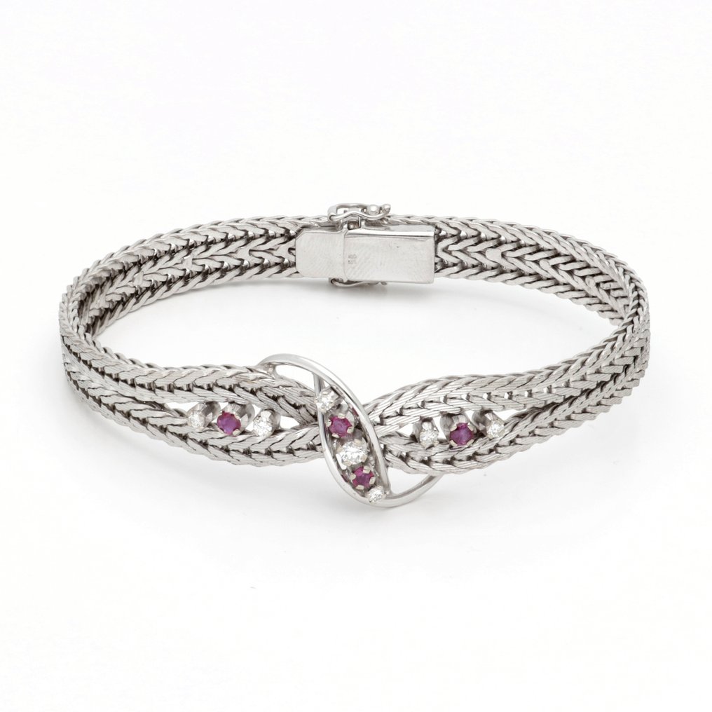 手镯 - 18K包金 白金 红宝石 - 钻石 #1.0