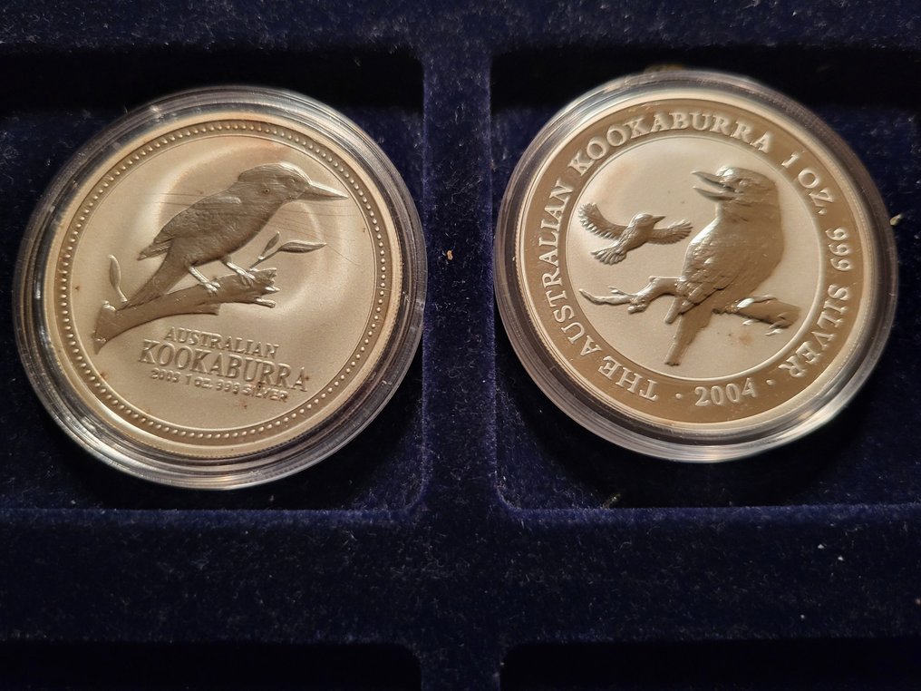 Australia. 1 Dollar 1 oz Kookaburra 2003 & 2004 color, 1 Oz .999 #1.0