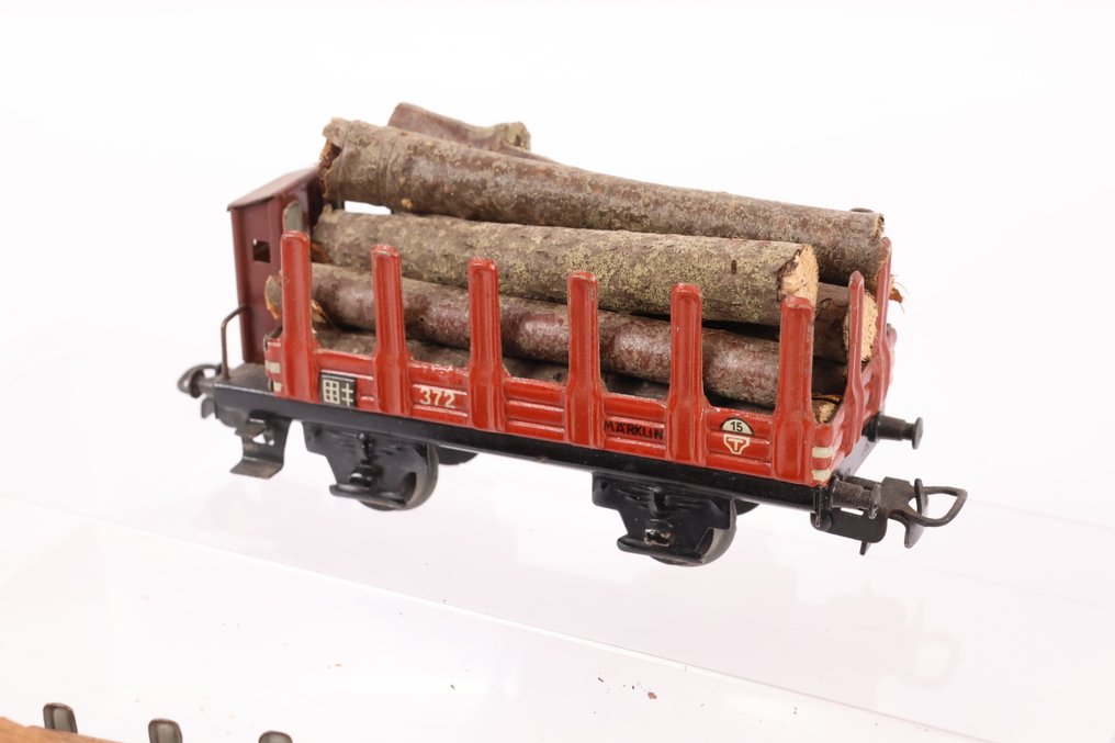 Märklin H0 - 372 - Modelltog godsvogn (2) - To blikk rongenwagens med trelast. #4.3