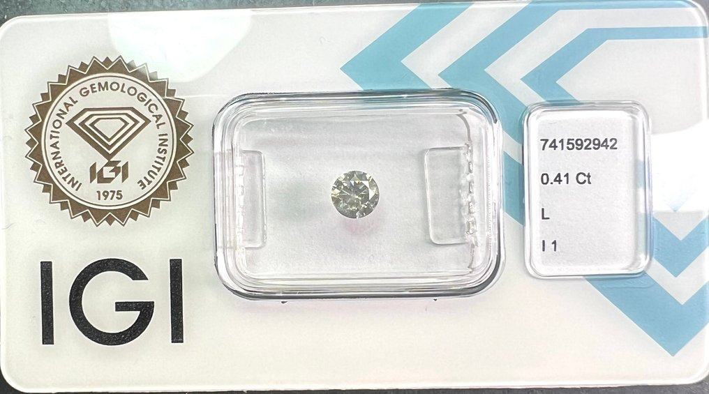 χωρίς τιμή ασφαλείας - 1 pcs Διαμάντι  (Φυσικό)  - 0.41 ct - Στρογγυλό - L - I1 - International Gemological Institute (IGI) #2.1